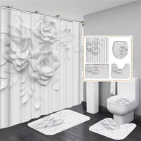 Élégant Bouquet de Fleurs Blanches Fantastiques Style 3D Rideau de Douche pour Salle de Bain avec Tapis de Bain Ensemble Décoration Florale pour la Maison