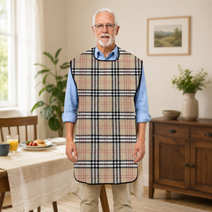 Tablier à bavette personnalisé à carreaux pour adulte, imperméable, protège-vêtements pour personnes âgées, pour les soins aux patients en maison de retraite, lavable - Product Image 1
