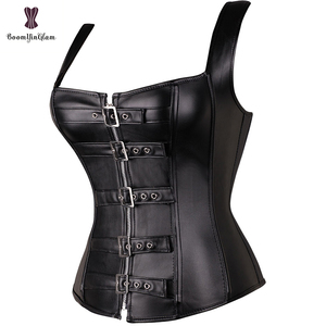 Punk abbigliamento fibbie e cerniera Sexy in <span class=keywords><strong>pelle</strong></span> Lingerie corsetto Bustier tracolla corsetti donna Gorset con <span class=keywords><strong>perizoma</strong></span> - Product Image 1