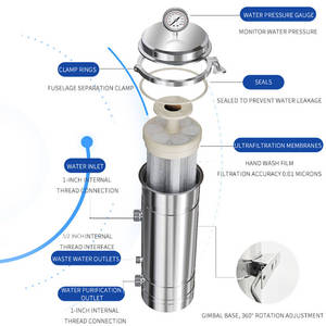 جهاز تنقية مياه عمودي يدوي FI-15T يثبت على الحائط للمرآب، مصنوع من الفولاذ المقاوم للصدأ 304 + فلتر UF 0.01 ميكرون مع مقياس ضغط، يزيل الرمال والصدأ وذاتي التنظيف - Product Image 4