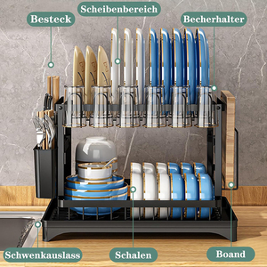 Égouttoir à vaisselle à 2 niveaux détachable avec supports <span class=keywords><strong>pour</strong></span> <span class=keywords><strong>ustensiles</strong></span> et planches à découper <span class=keywords><strong>pour</strong></span> <span class=keywords><strong>rangement</strong></span> de cuisine - Product Image 3