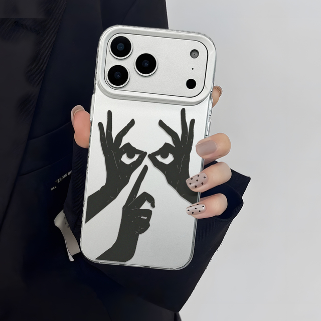 White Surreal Themed TPU Shockproof Phone Case with Hand Eye Illusion Design for 17/16/15/14/13/12/11 Pro Max