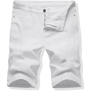 Shorts en jean blanc pour homme, coupe droite, taille mi-haute, en coton, décontractés, pour l'été, avec fermeture éclair décorative - Product Image 1
