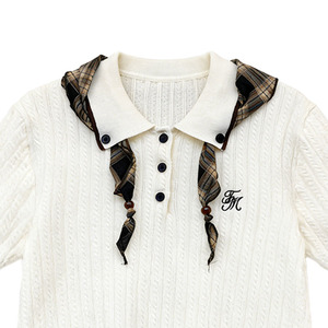 Polo de Punto Personalizado, Estilo Preppy, Casual, con Mangas Acanaladas para <span class=keywords><strong>Mujer</strong></span> - Product Image 3