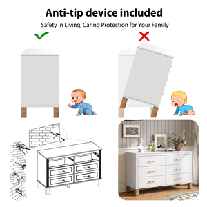 6 <b>Drawer</b> Double Dresser White Modern <b>Storage</b> Cabinet Metal Handles Solid Wood Legs Dresser <b>Drawer</b> Organizer - Product Image 4