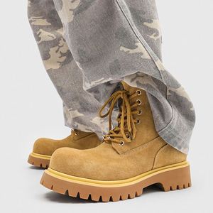 Bottes d'extérieur unisexes de qualité supérieure mi-mollet pour l'automne et l'hiver, bottes de travail élégantes et sécuritaires à lacets, bottes de neige à semelle épaisse - Product Image 4