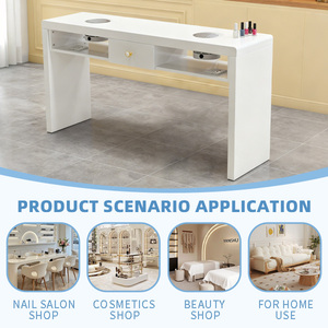Secador de uñas blanco de madera profesional, estación de Spa de esmalte, mesa de <span class=keywords><strong>escritorio</strong></span> de uñas de manicura de doble Plaza con colector de polvo para salón de uñas - Product Image 6
