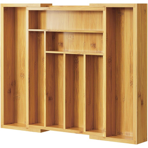 Plateau à couverts et organisateur d'ustensiles pliable multifonctionnel en bambou extensible, moderne et luxueux, pour la cuisine, la salle de bain et le rangement de la vaisselle - Product Image 1