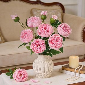 Nouvelle Collection : Fleur de rose artificielle à 3 têtes en soie française avec bords brûlés pour la décoration de la maison, les mariages et les accessoires de photographie - Product Image 2