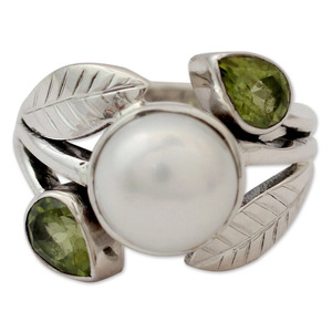 Elegante Anello a Foglia con Perle Finte, Stile Foresta, Gioiello Minimalista da Donna, per Uso Quotidiano, Regalo Chic - Product Image 2