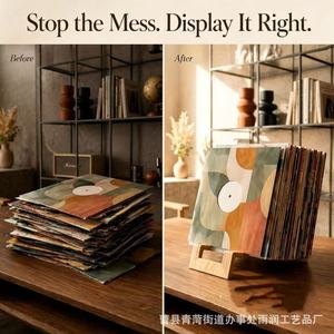 Wooden Vinyl <b>Record</b> Rack Desktop Storage Organizer Simple Modern Bookend For Home Office Use - Product Image 5