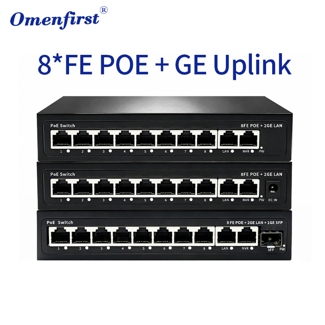 8 Port PoE Switch With 2 Gigabit Uplink and SFP Slot Option 10/100/1000Mbps Ethernet Switch 120W Internal External Power Factory