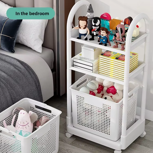 Toilet Storage Rack With Wheel Floor to Ceiling Bathroom <b>Small</b> Cart Storage Cabinet Household Multi-Layer Plastic Laundry <b>Basket</b> - Product Image 4