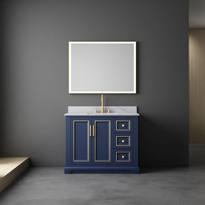 Meuble-lavabo élégant et moderne en bois massif avec portes à fermeture douce et miroir LED, écologique, idéal pour appartement, fabriqué au Vietnam - Product Image 1