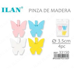 ILAN Mollette in Legno a Forma di Farfalla 3,5cm 4pz per Fermagli da Abbigliamento - Product Image 3