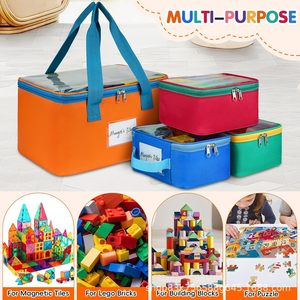Lot de 4 sacs de rangement pour tuiles magnétiques, avec poches en filet et poches porte-étiquettes, pour la cuisine, organisateur de jouets durable pour blocs magnétiques - Product Image 1