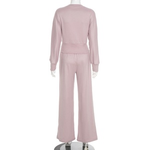 Viviblook J25ST268 nouvelles dames automne tenues 2 pièces ensemble automne nouveau décontracté bouton ample vêtements de sport côtelé pantalon ensemble pour les femmes - Product Image 4