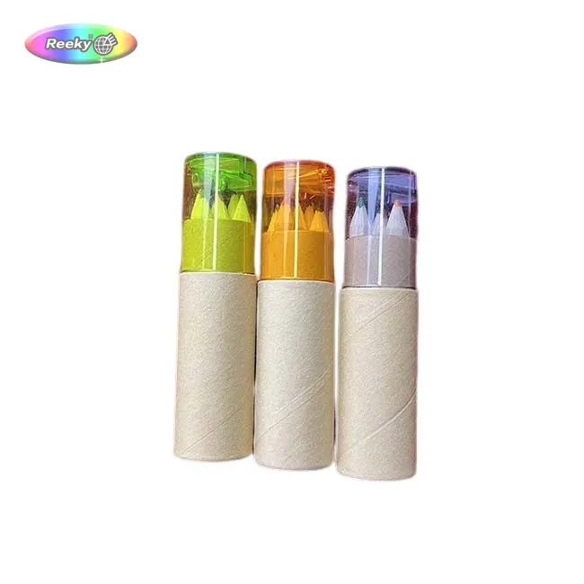 Lápiz de 6 colores de 3,5 "en tubo de papel con tapa sacapuntas