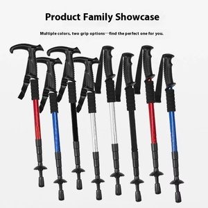 トレッキングポール折りたたみ式ハイキングポールアルミ合金スティックスプリングダンピングシステム付き伸縮式キャンプ用折りたたみ式 - Product Image 3