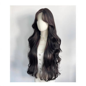 Peluca Larga Rizada de Marca Nacional, Color Marrón Oscuro, Fibra Kanekalon, Línea de Cabello Natural, Encaje Transparente, Estilo Ondulado Completo - Product Image 5