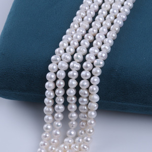 Perles d'eau douce naturelles Zhuji 6-7 mm, blanc nacré, presque rondes, pour collier DIY et bracelet semi-fini, perles en vrac en gros - Product Image 3