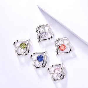 GP05 Drop Shipping love Heart Pendant Charms Pendentifs en argent sterling 925 avec pierre de naissance pour collier Wholesale Jewelry for Women - Product Image 4