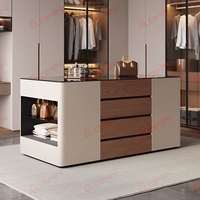 Vitrine de présentation de bijoux moderne, de haute qualité et durable, avec éclairage LED, îlot central pour bijoux de dressing, armoire de rangement dorée