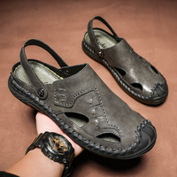Chanclas de cuero genuino extragrandes para hombre con puntera, servicio de LOGO personalizado, ideales para playa y exteriores.