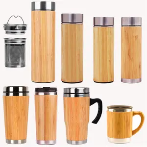 Bamboo Bottle 300/400/500ML Wholesale Double Wall Stainless Steel Bamboo Water Bottle Bamboo Thermos