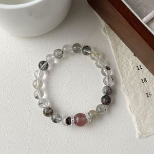 Natural <b>Crystal</b> Green Phantom Quartz Bracelet S925 Sterling Silver Strawberry Quartz Women's Everyday Wear Minimalist Design - Product Image 2