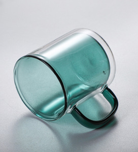 Tazza da Tè in <span class=keywords><strong>Vetro</strong></span> a Doppia Parete 350ml, Colore Personalizzabile, Bicchiere Resistente al Calore con Manico per Casa e Bar - Product Image 2