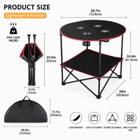 Table ronde pliante de camping en acier inoxydable moderne, portable, petite, pour pique-nique en plein air, avec 4 porte-gobelets, meubles