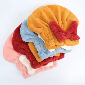Microfiber Hair Drying Towels Head Wrap With Bow-Knot Shower Hat Hair Turban HairWrap Bath Hat Head Towel To Dry Hair Quickly
