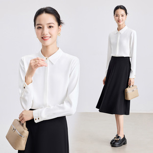 Women's Black Chiffon Blouse Long Sleeve Solid Color Office Wear Shirt For Commuting And Formal Occasions - Product Image 3