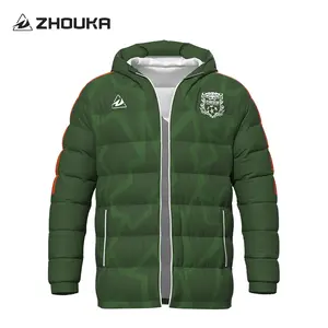Custom Design Soccer Winter Down Cotton Jacket Keep Warm Windproof Puffer Coats Waterproof Football Jacket With Hood Wear