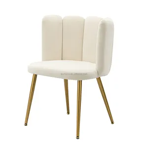 Hotel Restaurant Nordic Modern Luxurious Makeup Chair Cafe Metal Leg Upholstered White Velvet Dining Chairs