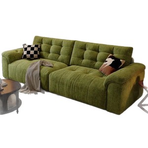 Sofá de tela con mechones de color crema, forma cuadrada, versátil para salas de estar pequeñas, diseño de tres plazas - Product Image 3