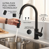 Keran Dapur Modern Satu Gagang Model Gooseneck High Arc Matte Black dengan Semprotan