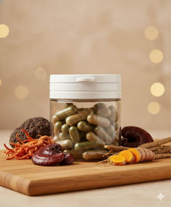 Novaloa Cápsulas de Bienestar Muscular con Mezcla de Cáñamo CBG, Chaga, Cordyceps y Cúrcuma - 30 Unidades, Etiqueta Blanca - Product Image 1