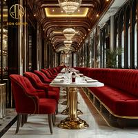 Ensemble de mobilier de luxe Ron Group pour hôtel commercial, restaurant rouge, banquette en velours et marbre blanc, table et chaises