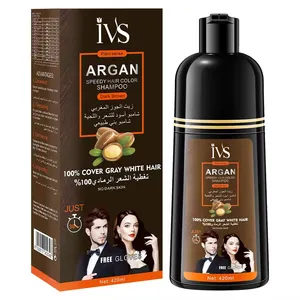 Doğal maddeler kimyasal ücretsiz sülfat ücretsiz amonyak ücretsiz 420ml Argan yağı ile koyu kahverengi hızlı saç boya şampuanı