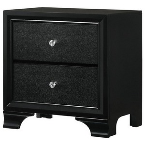 OE HOME Table de chevet moderne en bois à 2 tiroirs avec détails texturés, poignées en cristal, hauteur réglable et montage facile - Noir - Product Image 3