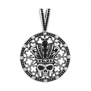 Collar de hombre de acero inoxidable con colgante de calavera vintage, corona de piedra negra, estilo punk, antiguo, retro, gótico - Product Image 2