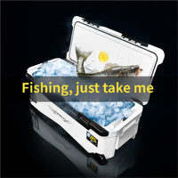 Glacière de pêche thermique portable 85L moderne à double ouverture avec roulettes, légère, résistante aux chocs et aux intempéries