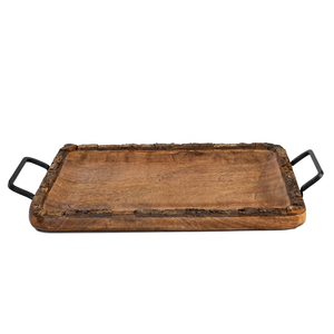 Elegante Bandeja Rectangular Decorativa de Madera de Acacia Ecológica con Asas de Hierro, Hecha a Mano, para Servir en la Cocina, Comedor, Hogar u Oficina - Product Image 1