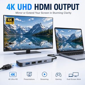 SYONG 5 合 1 USB 集线器，带 4K HDMI、100W 电源端口 USB C 适配器多端口适配器，USB C 集线器适用于笔记本电脑 <span class=keywords><strong>MacBook</strong></span> iPad Pro - Product Image 5