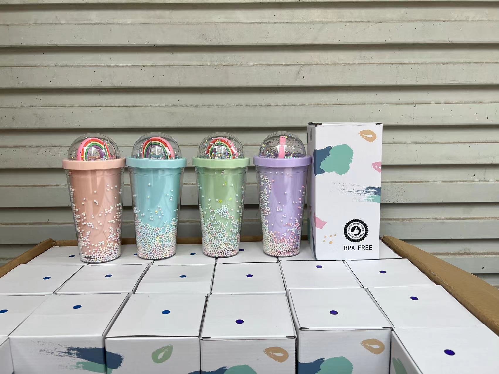 Tasses à café en verre à double paroi avec confettis flottants brillants dorés et irisés