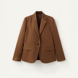 Women's <b>Brown</b> <b>Wool</b> Blazer Notched Collar Single Button Full Sleeve Solid Color Anti-Wrinkle Autumn Business Casual Jacket - Product Image 1