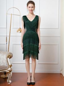 Élégant robe de soirée cocktail vintage pour femmes des années <span class=keywords><strong>1920</strong></span> clapet sans manches paillettes perlées taille naturelle été hors de l'épaule - Product Image 2