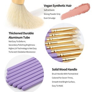 Haute qualité violet cheveux synthétiques <span class=keywords><strong>fard</strong></span> <span class=keywords><strong>à</strong></span> paupières 8 pièces manche en bois cosmétique personnalisé pinceaux de maquillage pour les yeux ensemble - Product Image 3